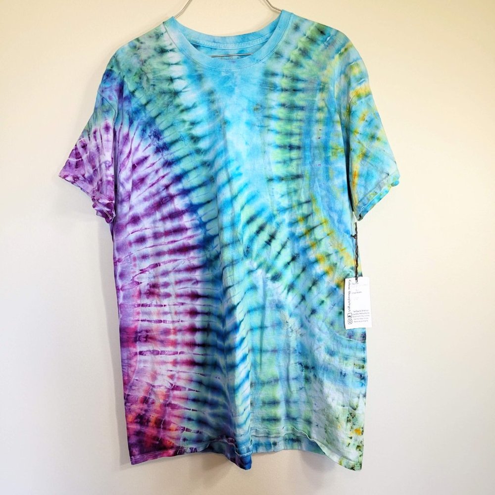 Custom Unisex Blue, Purple, & Green Tie-Dye T-Shirt - Picture 7 of 7